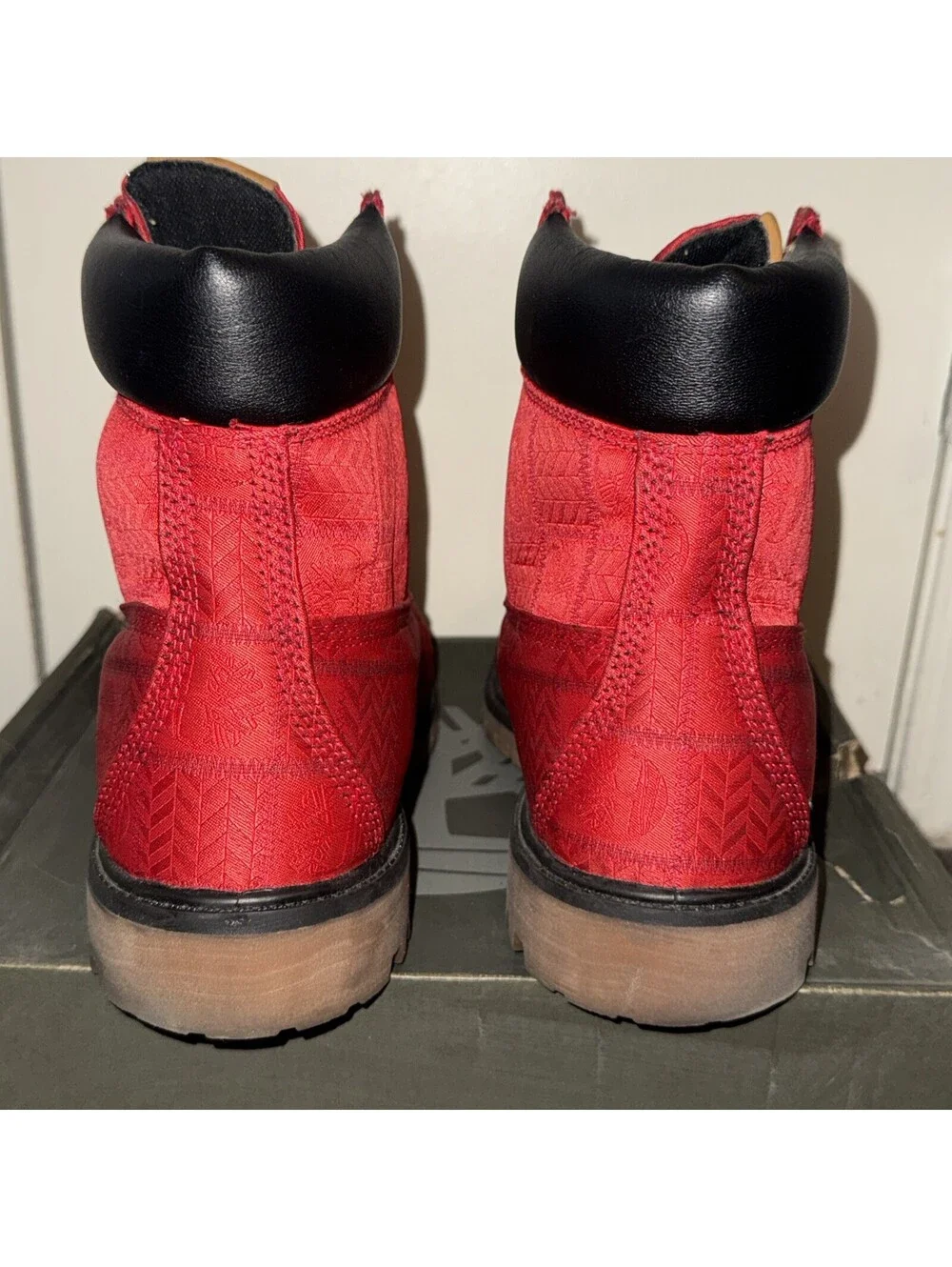 Timberland Red Embossed Patch Fabric Logo Waterproof Boots Size 12/ EU 46